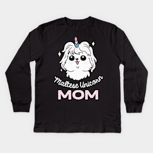 Maltese Unicorn Mom Dog Owner Retro Dog Mother Kids Long Sleeve T-Shirt